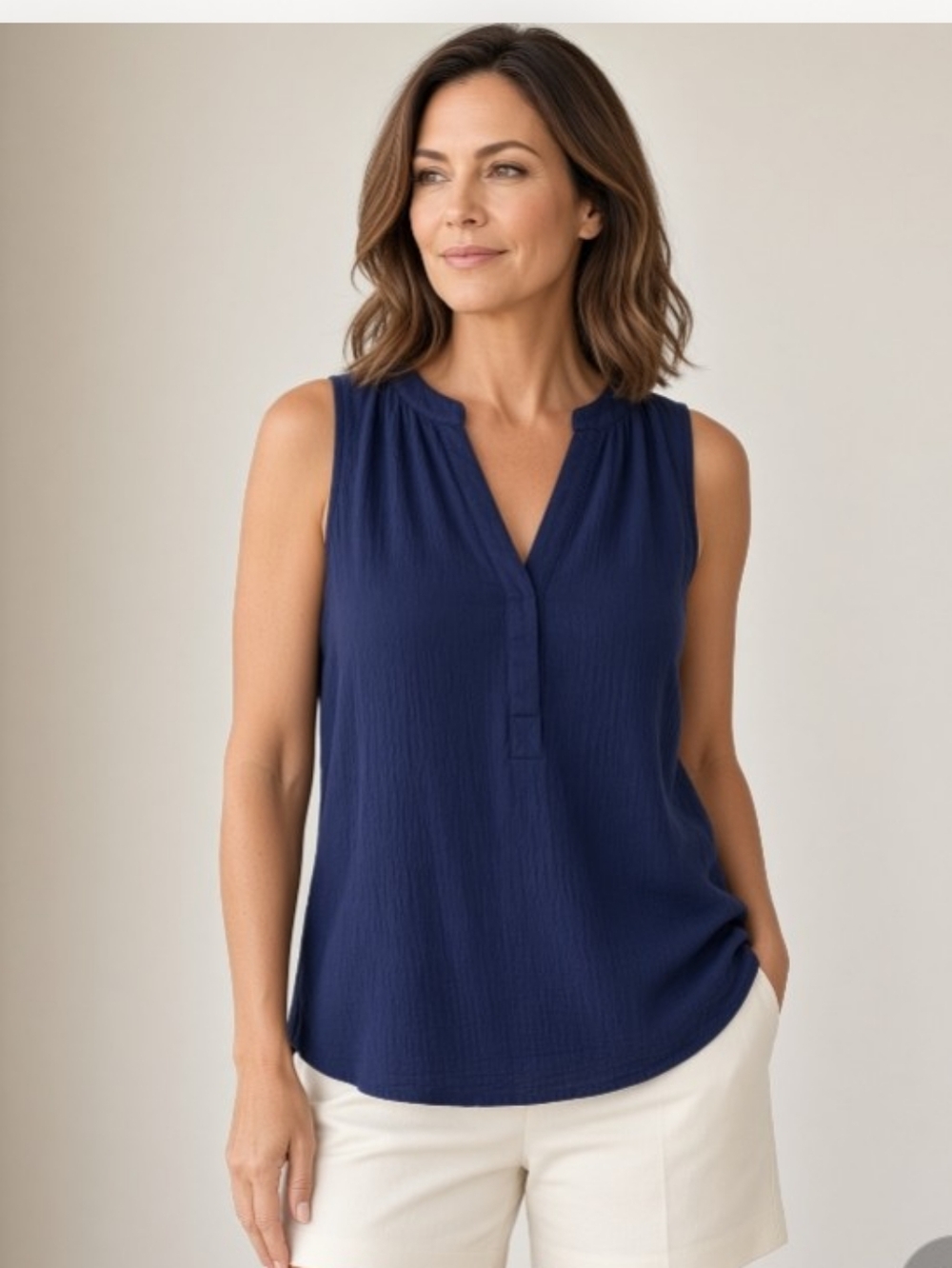 Lilly Pulitzer Essie Pleated V-Neck Sleeveless Top Women's Blue